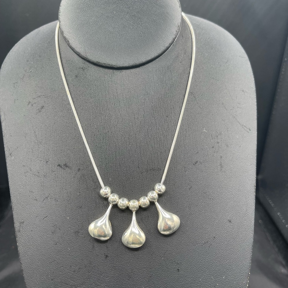 Solid Sterling Silver Tear Drop Adjustable Neckla… - image 2